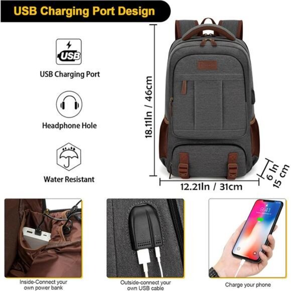 Tzowla Canvas Laptop Backpack,Bag for Men Women,Travel Work Rucksack Fits 15.6 main image 6